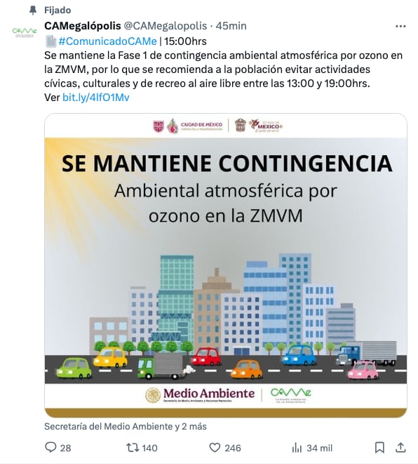 Se mantiene fase 1 de la contingencia ambiental CDMX