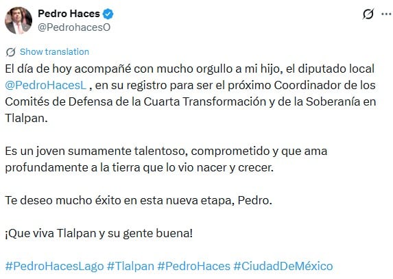 Pedro Haces Jr va por la coordinación de Morena en Tlalpan