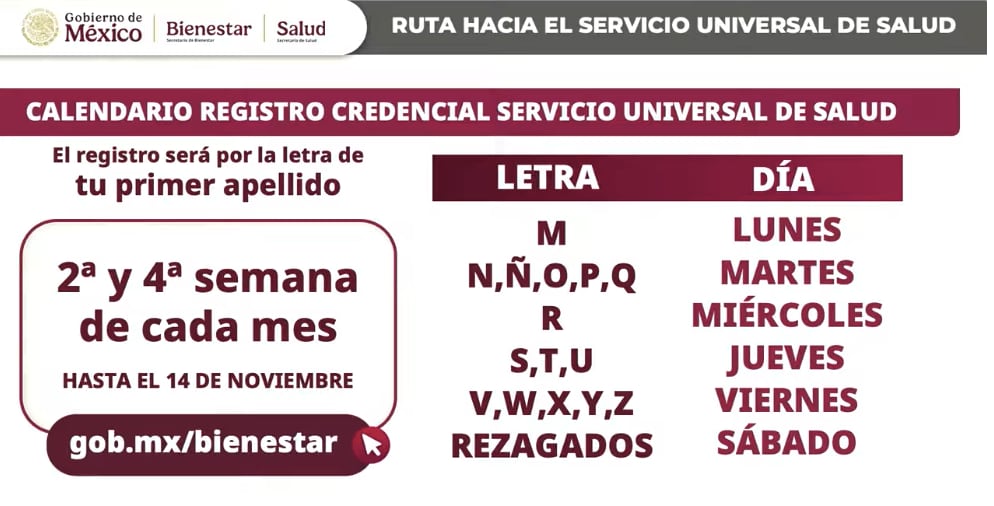 Fechas de registro para ser parte del Servicio Universal de Salud en México