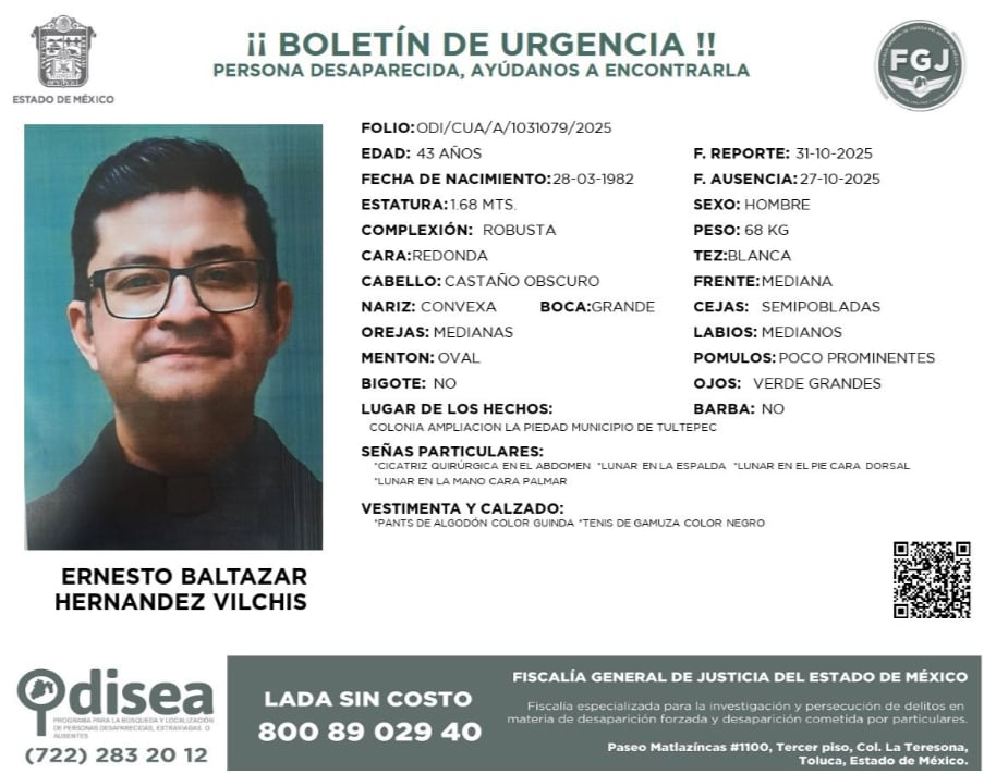 Reportan desaparecido al sacerdote Ernesto Baltazar Hernández