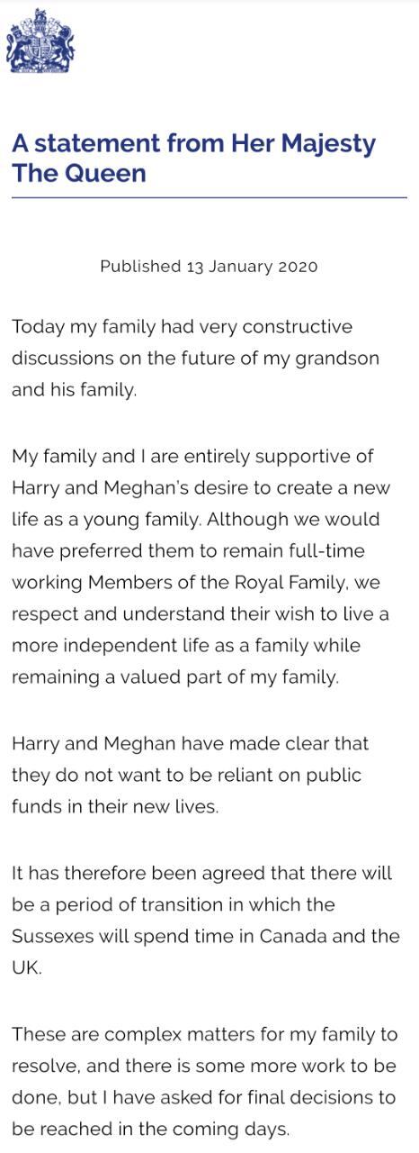 Comunicado oficial de la Reina Isabel II