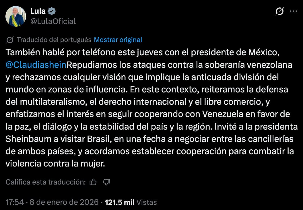 Sheinbaum y Lula da Silva hablaron sobre Venezuela y alistan reunión
