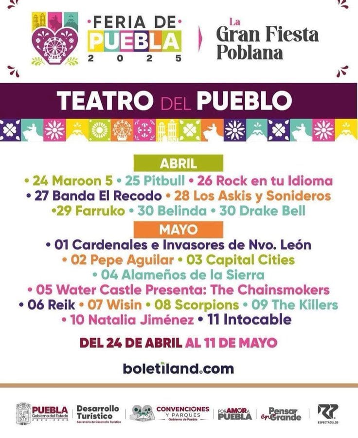 Feria de Puebla 2025: Cartelera de artistas por día en el Teatro del Pueblo