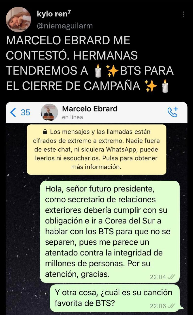 Fans de BTS responden a Marcelo Ebrard