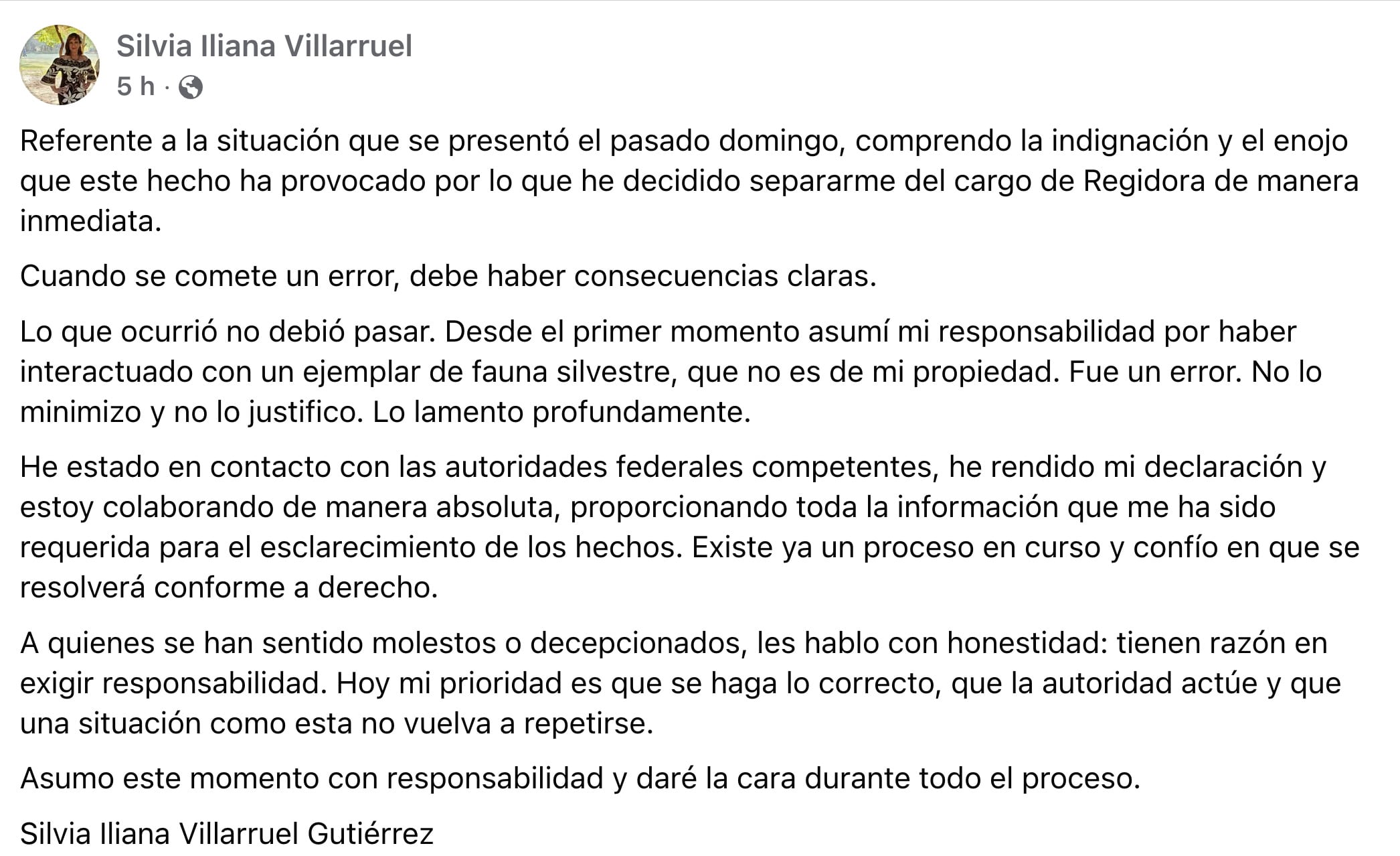 Silvia Iliana Villarruel renunció tras ser vista con mono araña