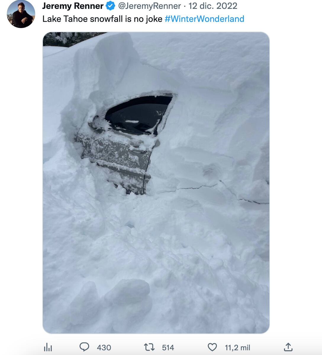 Jeremy Renner, actor de Hawkeye, había publicado sobre la tormenta de nieve antes de su accidente