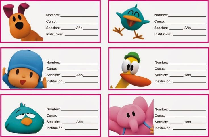 Plantillas de etiquetas escolares de Pocoyó
