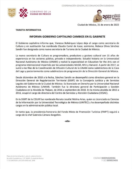 Tarjeta informativa Gobierno de la CDMX