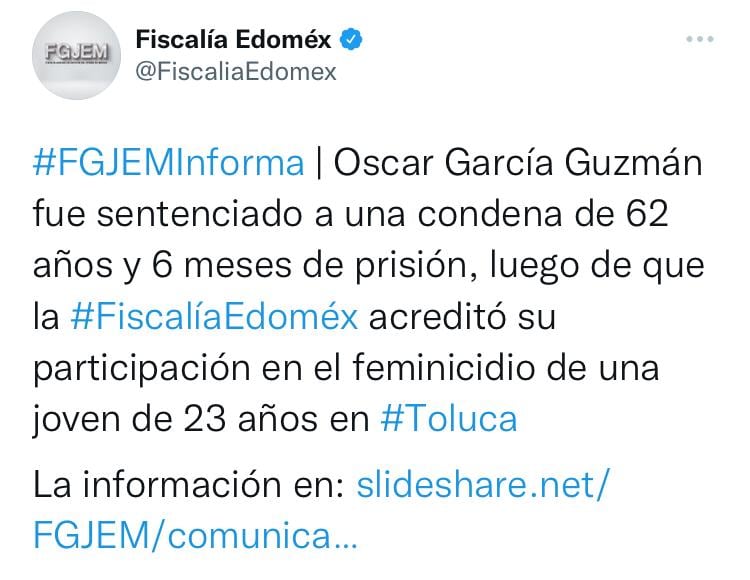 Fiscalía del Edomex sobre el feminicidio de Jessica