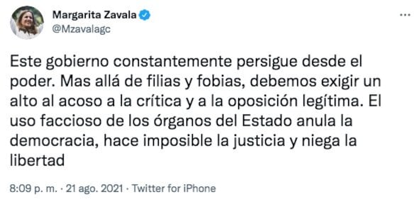Tuit de Margarita Zavala