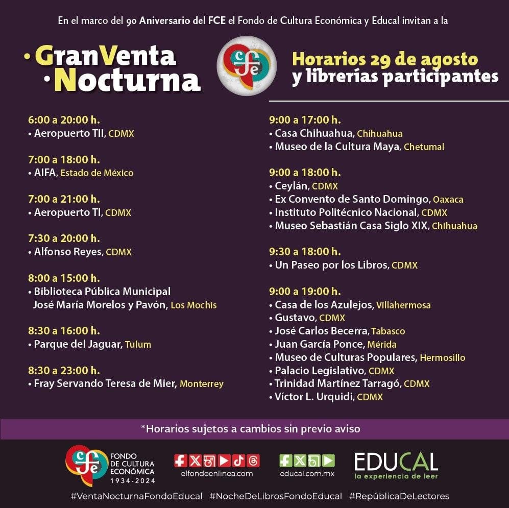 Horarios de la Venta Nocturna de FCE 2024