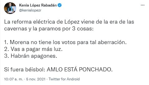 Tuit de Kenia López