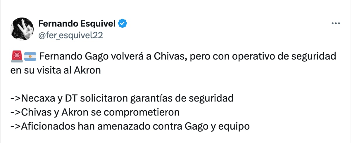 Fernando Esquivel reportó supuestas amenazas a Fernando Gago