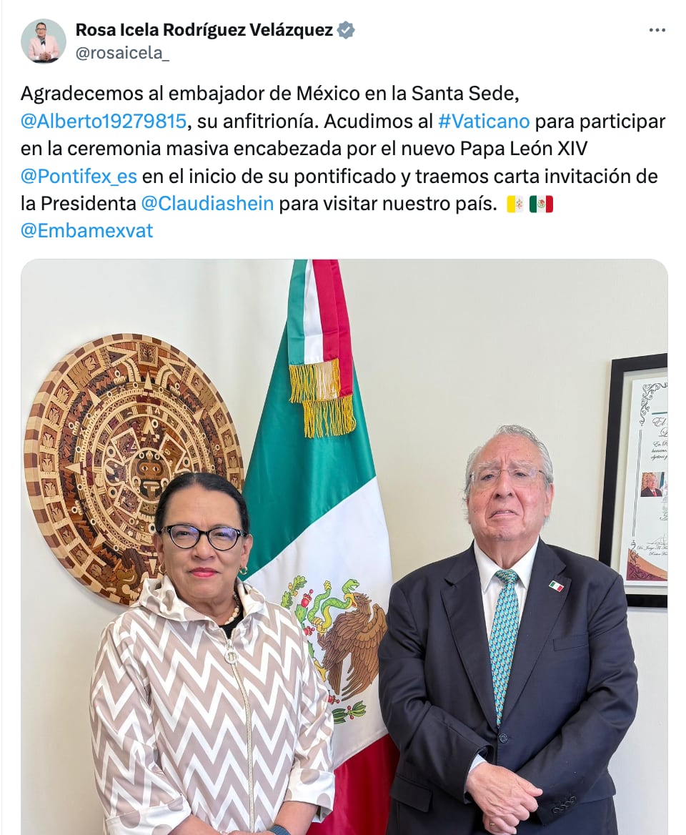 Rosa Icela Rodríguez entregará carta de invitación al Papa León XIV