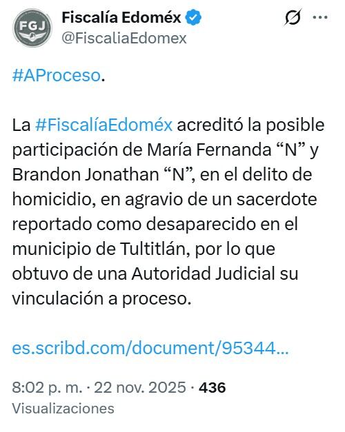 Vinculación a proceso de implicados en asesinato del sacerdote Ernesto Baltazar