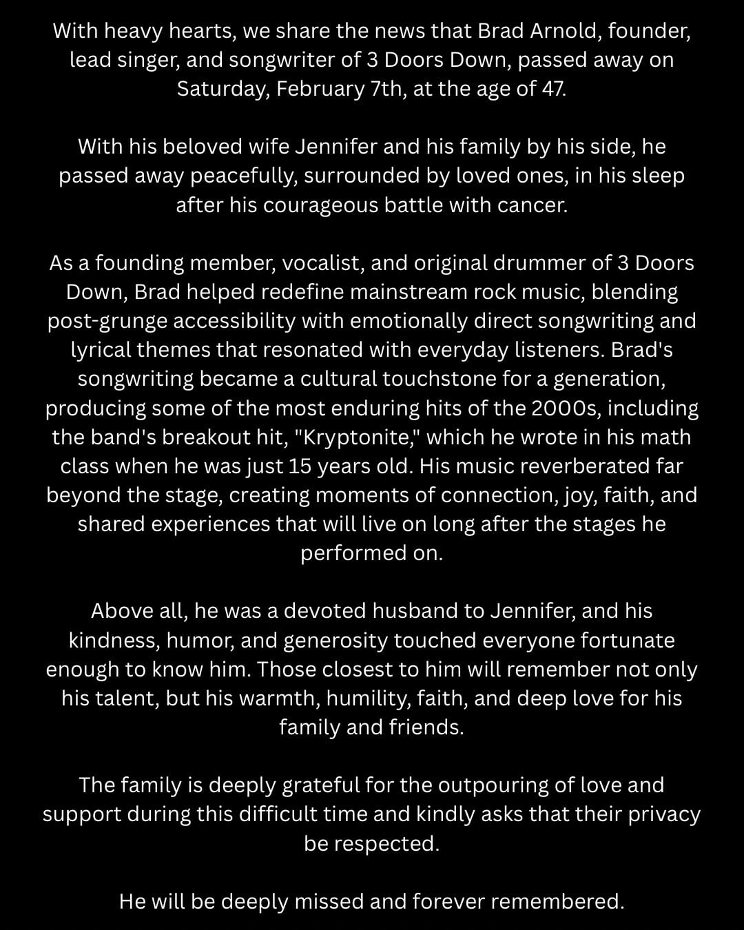 Brad Arnold, Vocalista de 3 Doors Down