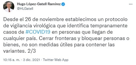 Hugo López-Gatell sobre el cierre de fronteras por Ómicron