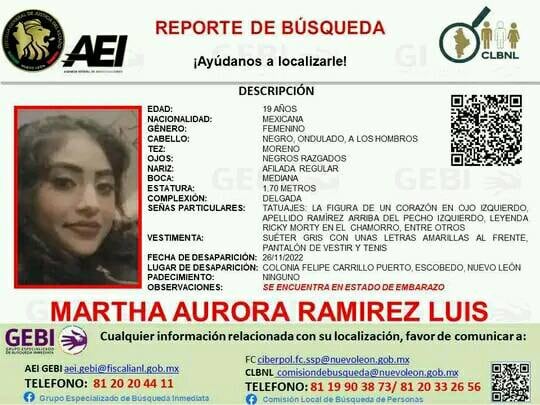 Martha Aurora estaba embarazada cuando desapareció; la encontraron muerta y sin su bebé