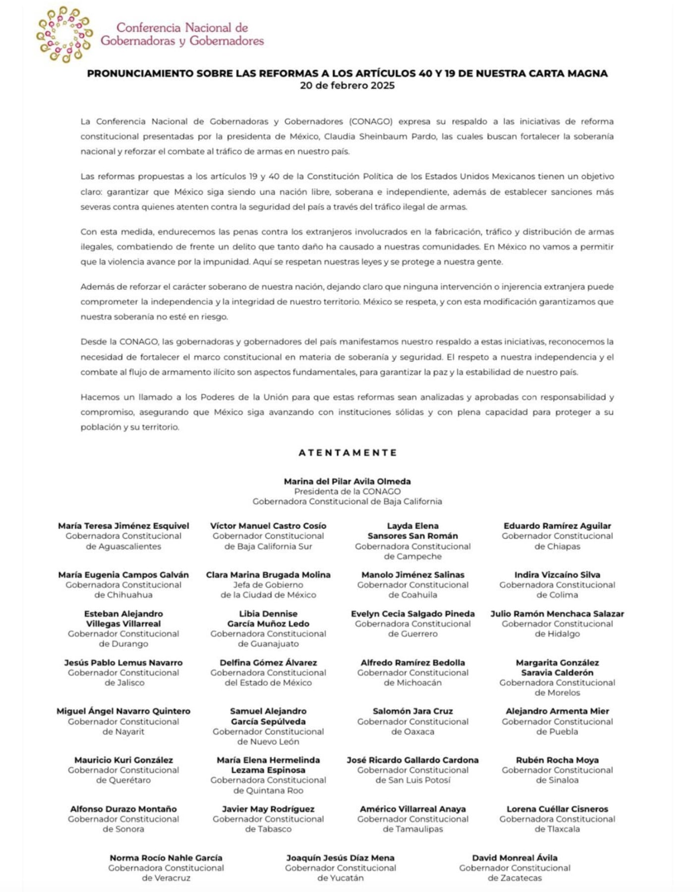 Conago respalda reformas de Claudia Sheinbaum