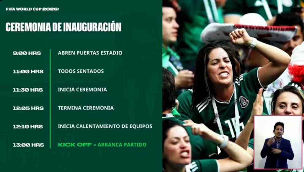 México vs Sudáfrica: horario y programa de la inauguración del Mundial 2026.