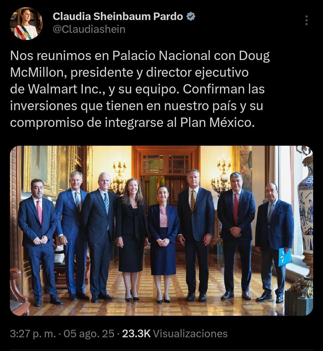 Walmart se integra a Plan México; Claudia Sheinbaum se reunió con Doug McMillon.