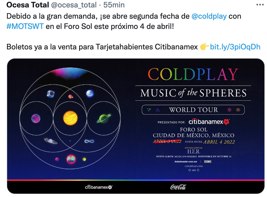 Nueva fecha para el concierto de Coldplay en México