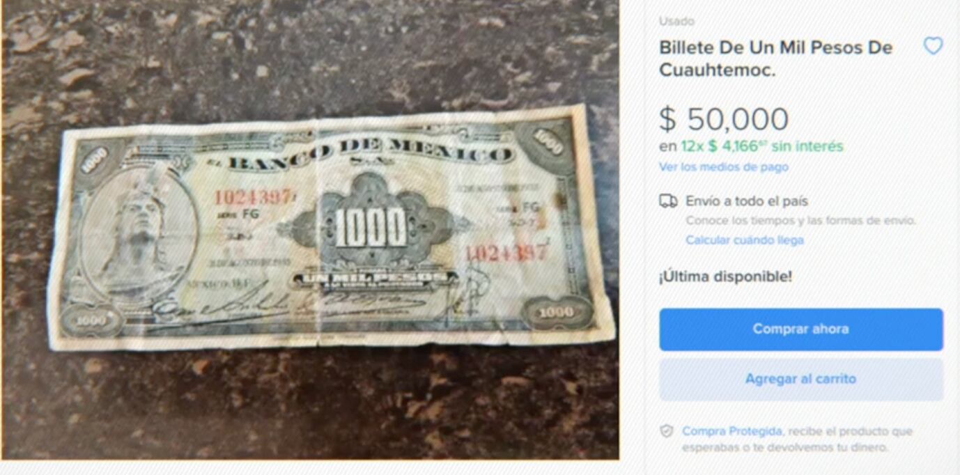 Billete antiguo que se ofrece en internet