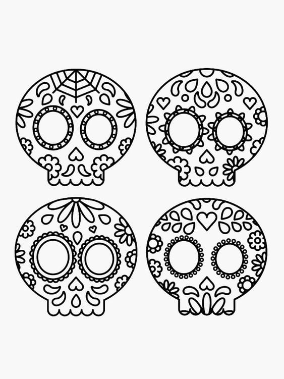 Dibujos de calaverita de azúcar para colorear por el Día de Muertos