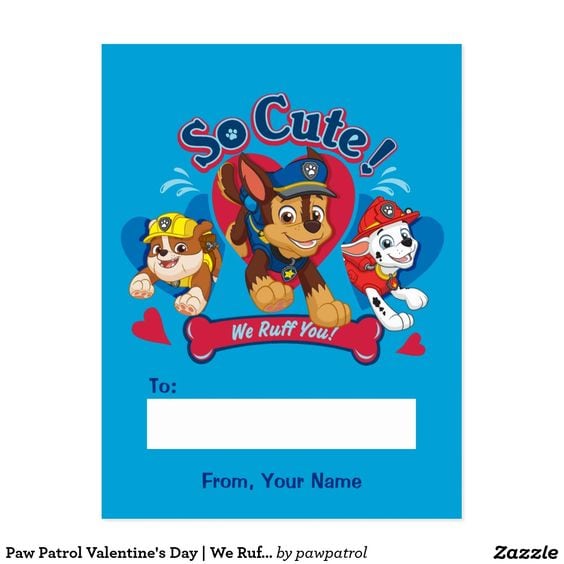 Carta Paw Patrol para San Valentín