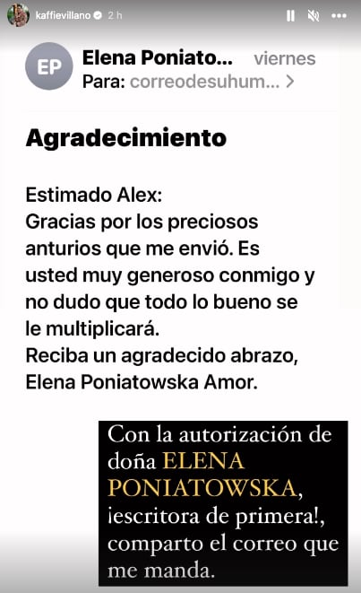Álex Kaffie presume correo que le mandó Elena Poniatowska