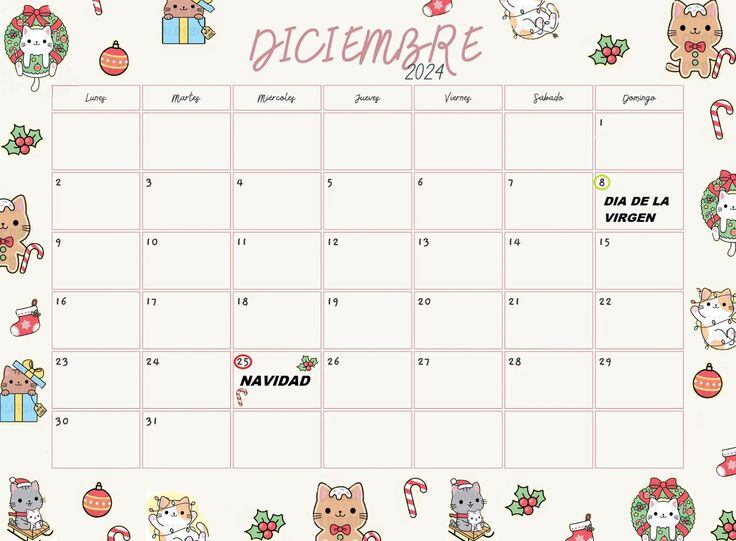 Calendario diciembre 2024 para imprimir