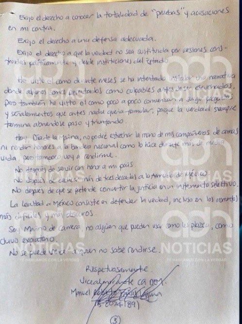 Presunta carta de Manuel Roberto Farías Laguna
