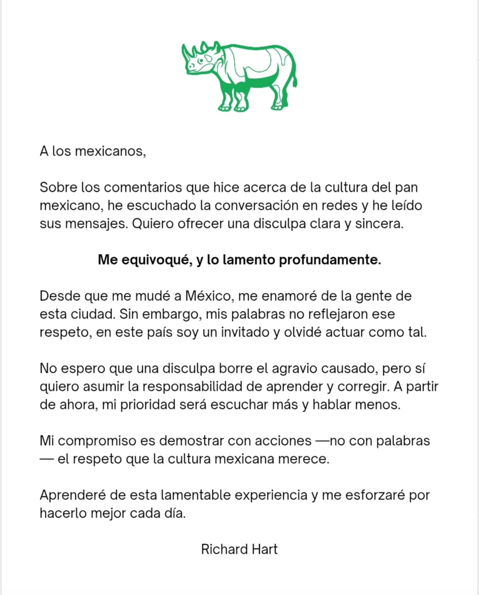 Richard Hart pide perdón a los mexicanos por llamar “horrendo” al bolillo