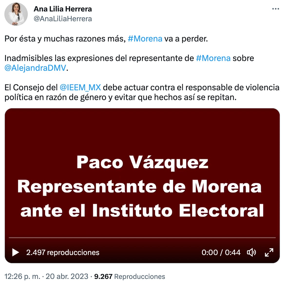 LA DIPUTADA ANA LILIA HERRERA COMPARTIÓ UN VIDEO EXPONIENDO A PACO VÁZQUEZ
