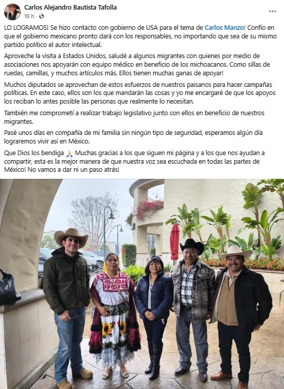 Caso Carlos Manzo: Bautista Tafolla confirma apoyo solicitado a Estados Unidos