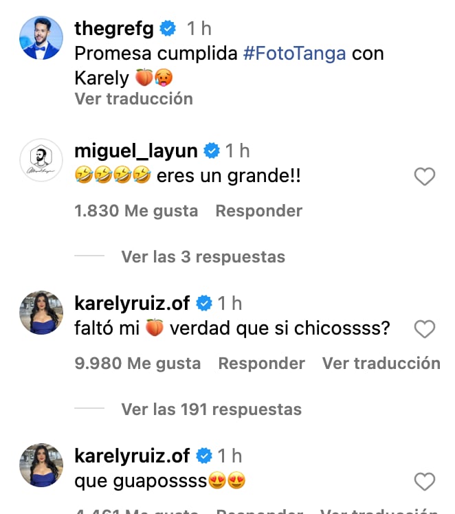 Los comentarios de la foto tanga de TheGrefg y Karely Ruiz