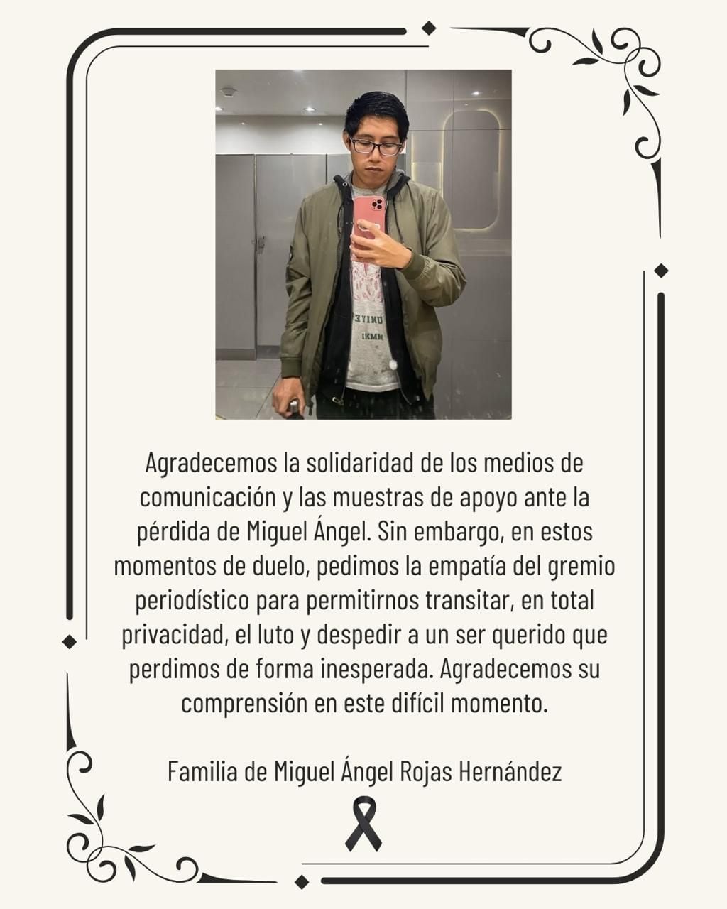 Familia de Miguel Ángel Rojas Hernández pide privacidad tras la tragedia