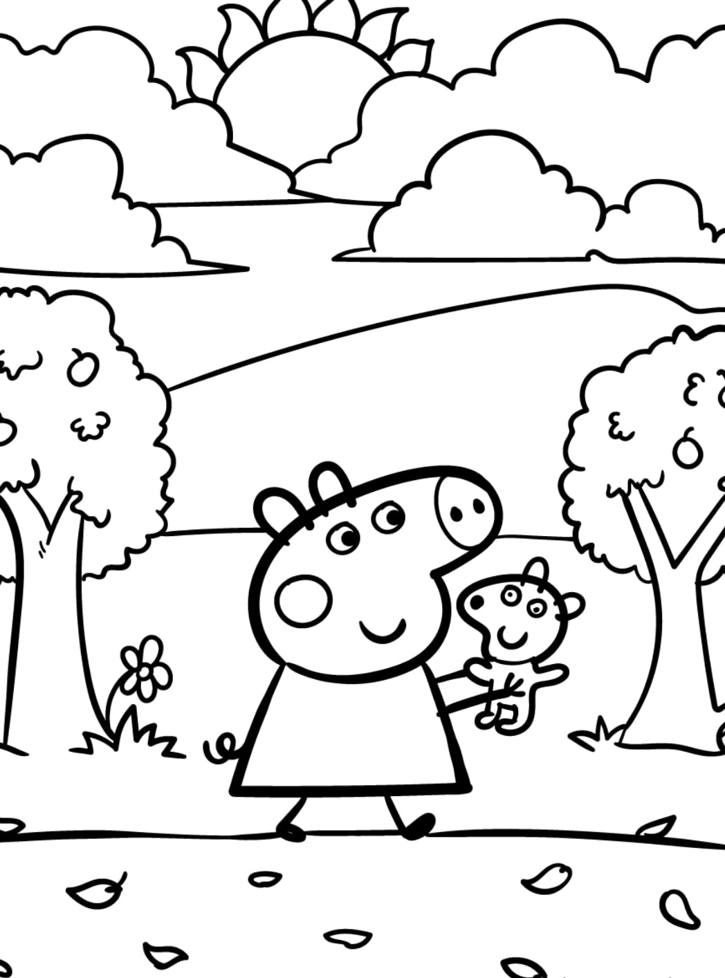 Peppa Pig en el parque en primavera