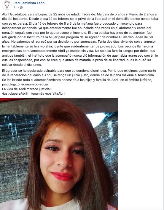 Exigen justicia por el feminicidio de Abril Guadalupe en León, Guanajuato