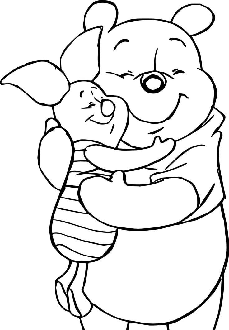 Plantillas para colorear en San Valentín: Winnie Pooh abrazo de oso