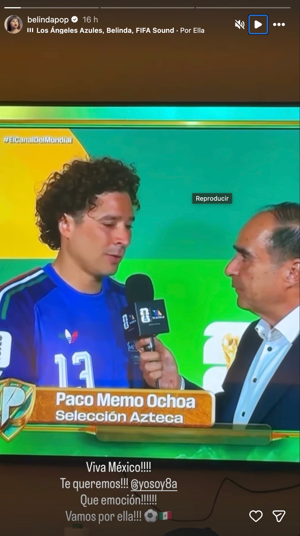 Belinda le dedica mensaje a Memo Ochoa