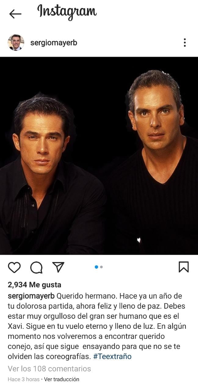 Publicación de Instagram de Sergio Mayer