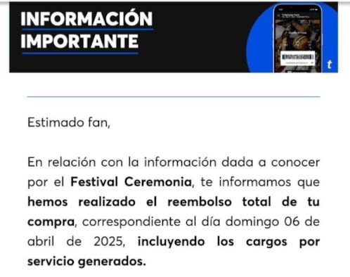 Ticketmaster reembolso Axe Ceremonia 2025