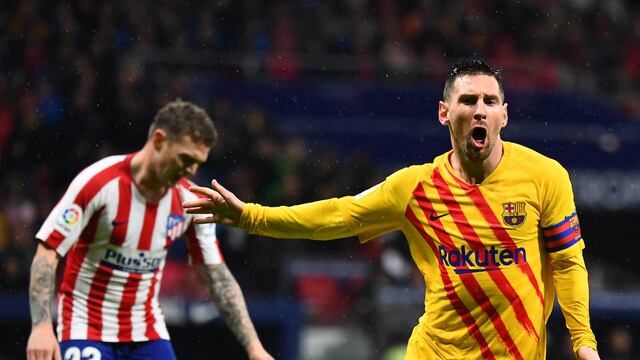 Messi celebra su gol en el Metropolitano