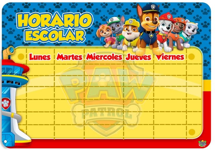 Horario escolar de Paw Patrol para imprimir