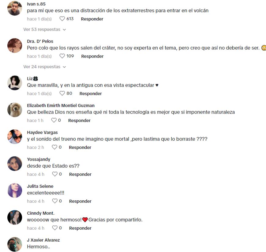 Reacciones al video de rayos impactando en el cráter de un volcán