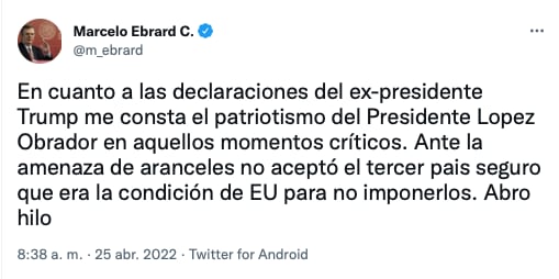 Marcelo Ebrard defiende a AMLO de Donald Trump