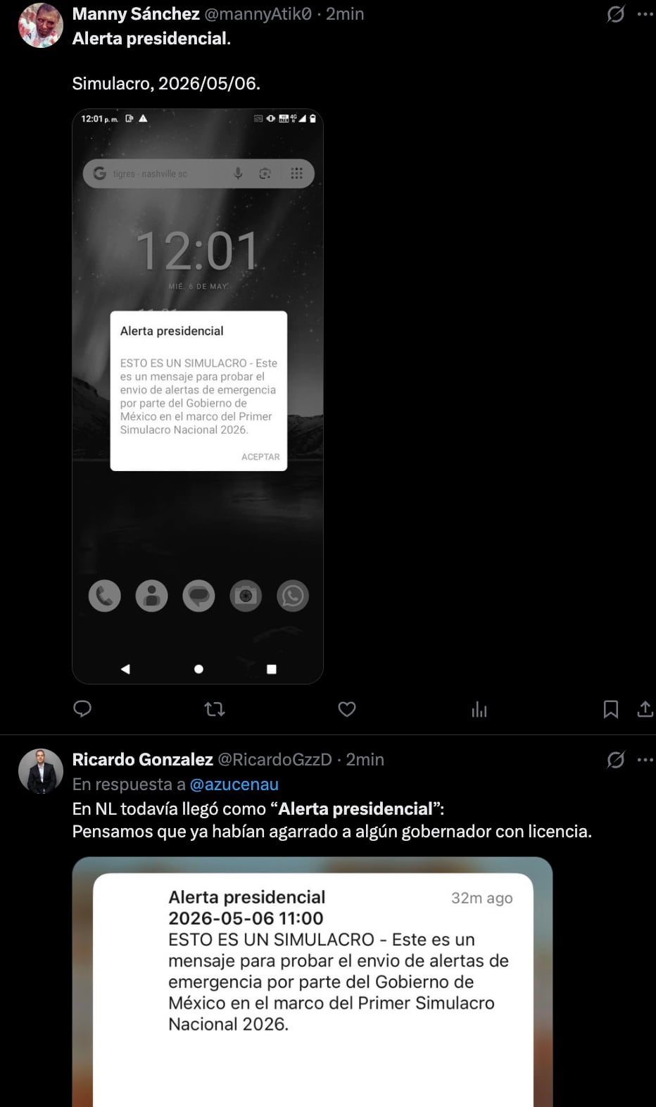 Alerta sísmica en Primer Simulacro Nacional 2026