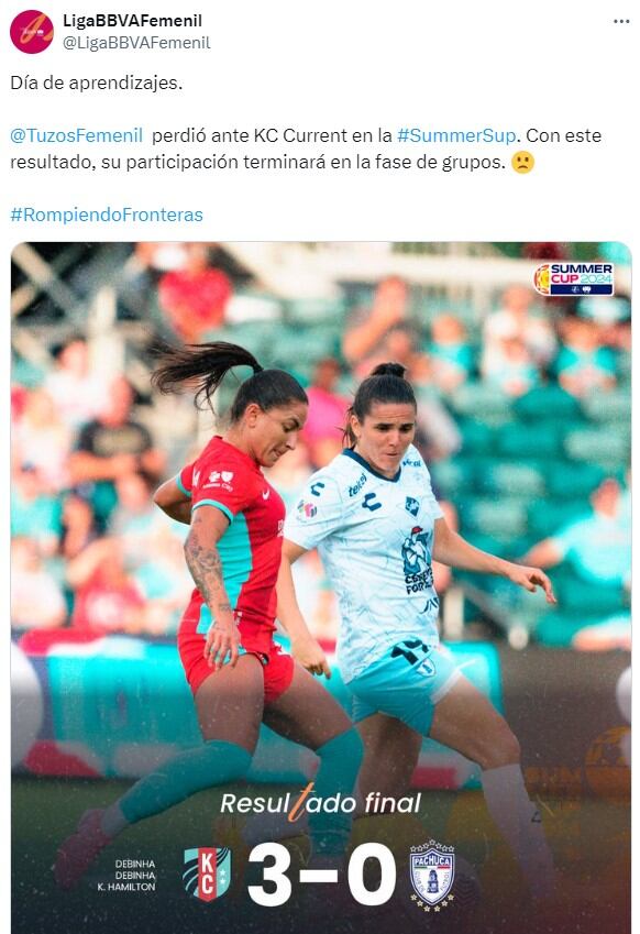 CF Pachuca perdió ante KC Current en la Summer Cup 2024