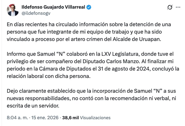 Ildefonso Guajardo se deslinda de Samuel García Rivero